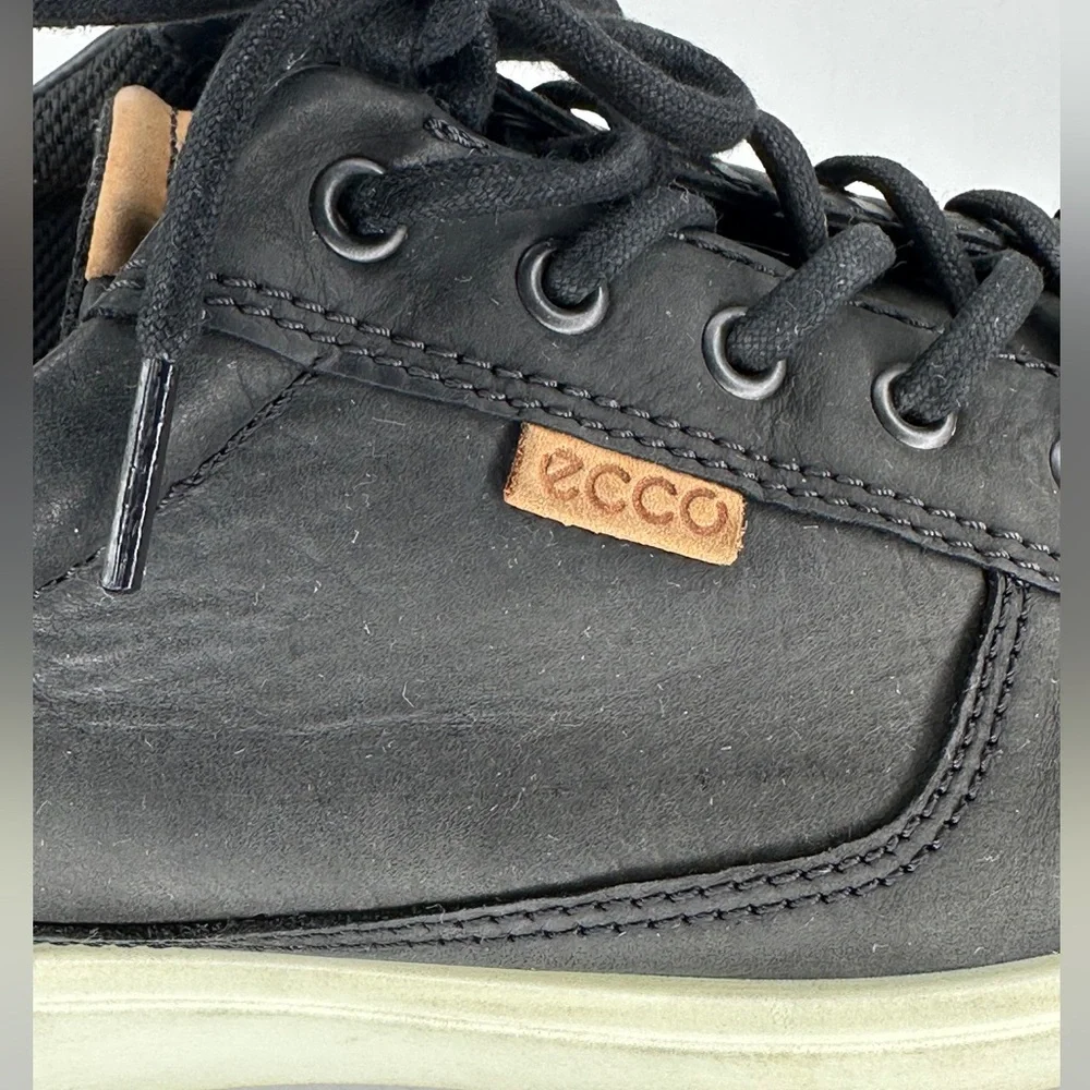 ECCO Soft 7 Sneakers Black Casual‎ Leather Lace Up Low Top Sz 12